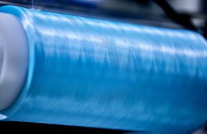 Fine, blue medical fiber made by Honeywell 