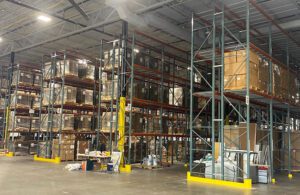 A warehouse with shelves of medical equipment