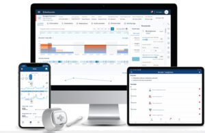 The Biofourmis BioVitals software running on a desktop computer, tablet and smartphone.