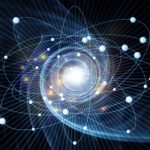 Electrons orbiting an atom.