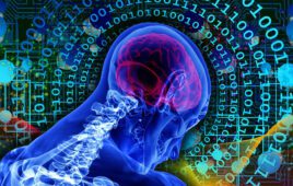Pixabay image of a digital looking person with brain and skeleton and digital looking stuff to represent artificial intelligence or AI used in medtech and healthcare