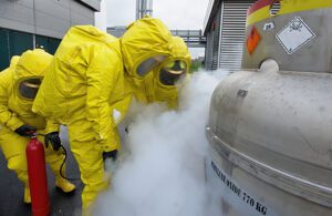 A photo of firefighters in training on a simulated ethylene oxide leak.