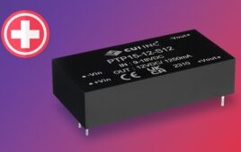 A photo of CUI's PTP15 medical grade DC-DC converter.