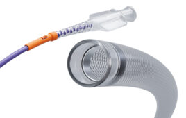 An illustration of the Cerenovus Cereglide 71 aspiration catheter.