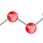 A molecular model of hydrogen peroxide (H2O2).