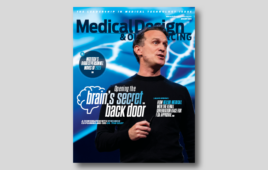 The cover of Medical Design & Outsourcing's January 2024 Leadership in Medtech issue, featuring Synchron CEO Dr. Tom Oxley.