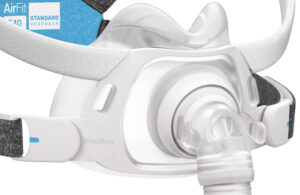 A photo of the soft silicone AdaptiSeal cushion on the ResMed AirFit F40 CPAP mask.