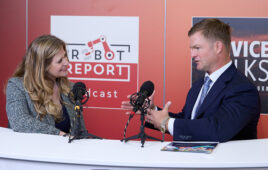 A photo of DeviceTalks Managing Editor Kayleen Brown and Advanced Sterilization Products Global President Chad Rohrer at DeviceTalks Boston 2024.