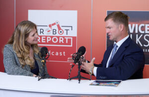 A photo of DeviceTalks Managing Editor Kayleen Brown and Advanced Sterilization Products Global President Chad Rohrer at DeviceTalks Boston 2024.