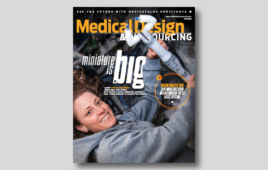 An image of the July 2024 Medical Design & Outsourcing magazine cover featuring an astronaut with a surgical robot aboard the International Space Station.