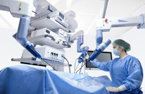 A photo of the Asensus Senhance surgical robotics system.
