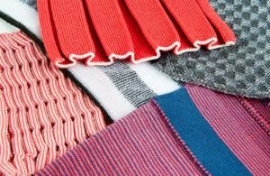 A photo of knit textiles for wearable medical devices.