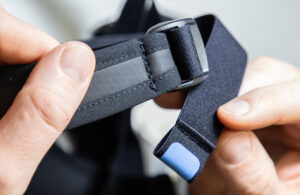 A photo of a strap and fastener for a wearable medical device.