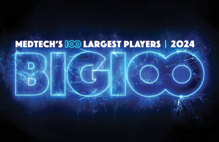 The logo for the 2024 Medtech Big 100 list of the largest medical device companies ranked by revenue.