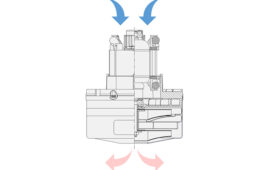An illustration showing air moving through Bison's RAM reverse air movement blower motor.