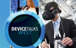 A DeviceTalks West attendee operates a surgical robotics system in a promotional image for DTW 2024.