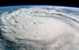This is a NASA photo of Hurricane Milton seen in the Gulf of Mexico from the International Space Station on October 8 creating extra challenges for medtech companies including Baxter, B. Braun Medical and Fresenius that are grappling with an IV supplies shortage in the United States.