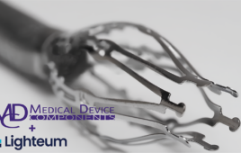 This marketing image shows the logos of MDC or Medical Device Components and Lighteum plus a metal medtech component.