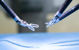 A photo of surgical robotics instruments for an article discussing miniaturization methods.