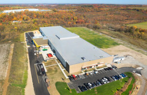 An aerial photo of the BGS Beta-Gamma-Service electron-beam (e-beam) sterilization facility in Imperial, Pennsylvania. 