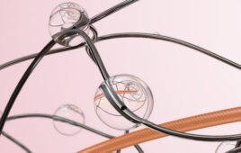 A close-up of Flow Medical's catheter showing a hole in the nitinol tube releasing TPA.