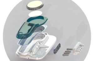 An illustration showing the components of a Modular Medical MODD1 insulin pump.