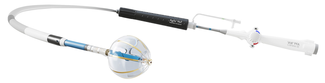 A photo of the Abbott Volt PFA catheter with an Agilis NxT Steerable Introducer