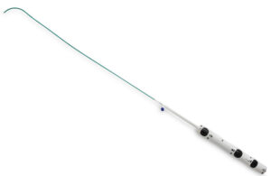 A photo of The Cardiac Dimensions Carillon Mitral Contour System delivery catheter and handle.