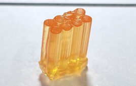 A photo of the miniature Auxilium Biotechnologies implants made on the International Space Station.