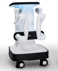 An image of Johnson & Johnson MedTech's Monarch cart and its robotic arms.