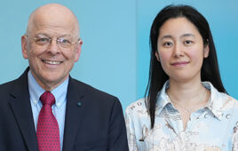 A photo of Prognosia co-founders Graham Colditz (left) and Shu "Joy" Jiang