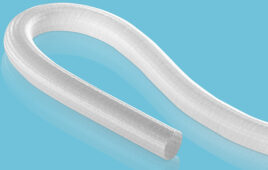 An image of hollow tubular polyester [PET] braid, like that which might be used in next-gen heart valve systems.