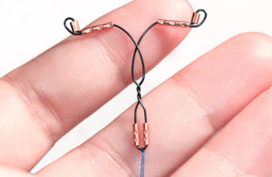 A photo of the Sebela Pharmaceuticals Miudella IUD, which is the first to use nitinol.