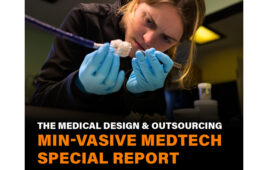 The cover of the MDO Min-Vasive Special Report features an engineer working on a robot-delivered nitinol heart valve implant.