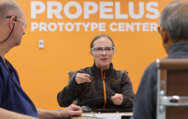 A photo of a TE Connectivity employee at a Propelus Prototype Center.