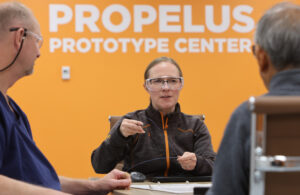 A photo of a TE Connectivity employee at a Propelus Prototype Center.