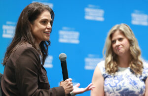 A photo of Intuitive Surgical Global VP of Cardiac Surgery Darla Hutton (left) and DeviceTalks Managing Editor Kayleen Brown at the DeviceTalks West 2025 Women in Medtech Breakfast