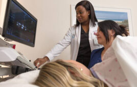 A photo of Mayo Clinic clinicians viewing an ECG.