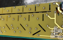 A photo showing examples of relief cut-outs on a PCB.