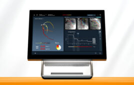 A photo of CathWork's system interface on a desktop computer.