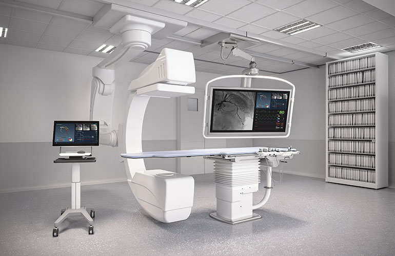 An image of CathWorks' FFRangio system inside a cath lab.