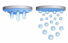 An image showing how ultrasonic spray coating uses atomization.
