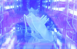 A photo showing the 3D-printed Cairn Surgical BCL in an ultraviolet (UV) curing station.