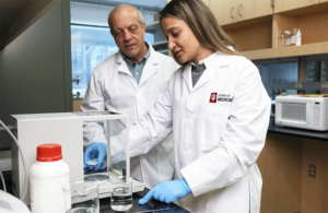 This photo shows Ghazal Yoosefian (right), a research assistant at the Medical Imaging Research Institute of the IU School of Medicine, working with Yanni Pandelidis (left) from Cook Medical in the lab.