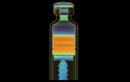 An X-ray CT scan of an Ozempic autoinjector pen showing the stopper, plunger and residual medication.
