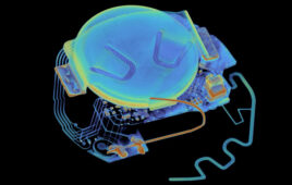 An X-ray CT scan of a Dexcom G7 continuous glucose monitor