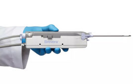 A photo of Hologic's Brevera Breast Biopsy System disposable needle for tissue acquisition.