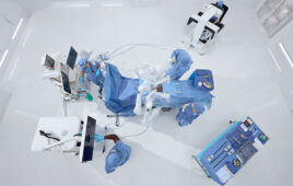 An overhead view of Johnson & Johnson MedTech's Ottava in a mock OR