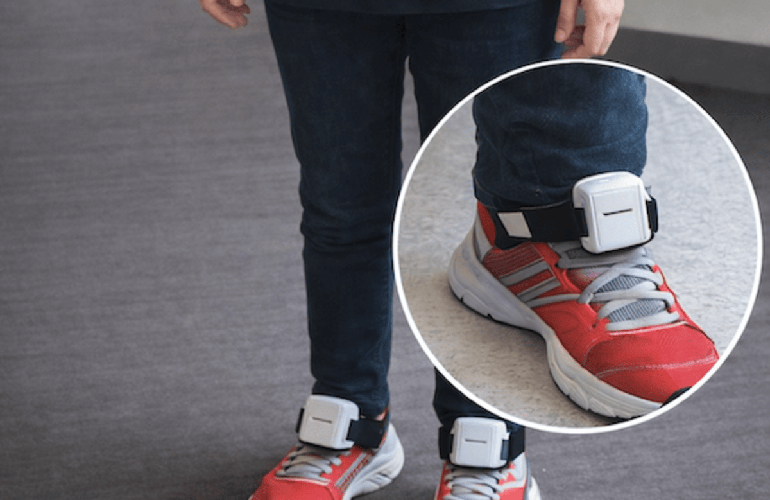 A photo of the wearable gait sensors used in the study.
