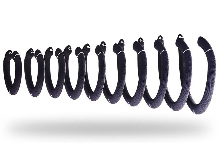 An image of the Corcym's Memo 4D Curve annuloplasty ring in multiple sizes.